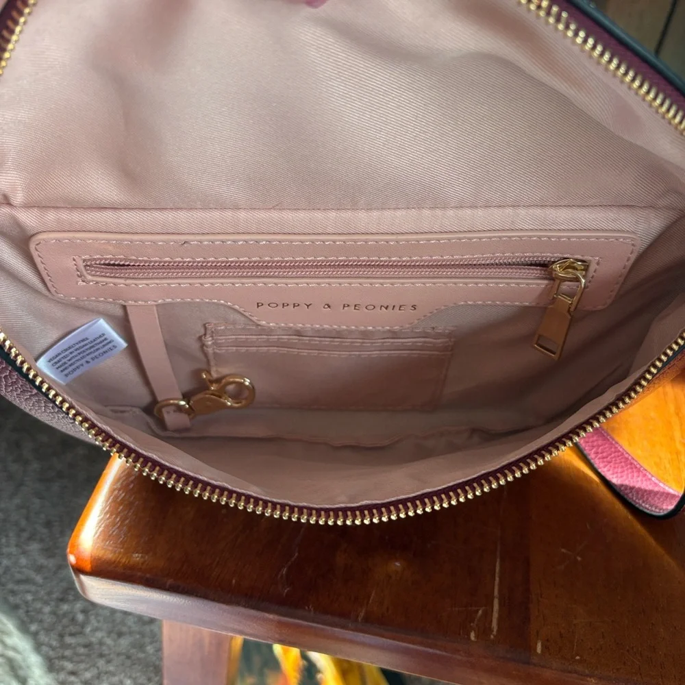 Poppy & Peonies Plum Pebbled Leather Crossbody with Gold Hardware - Picture 3 of 5